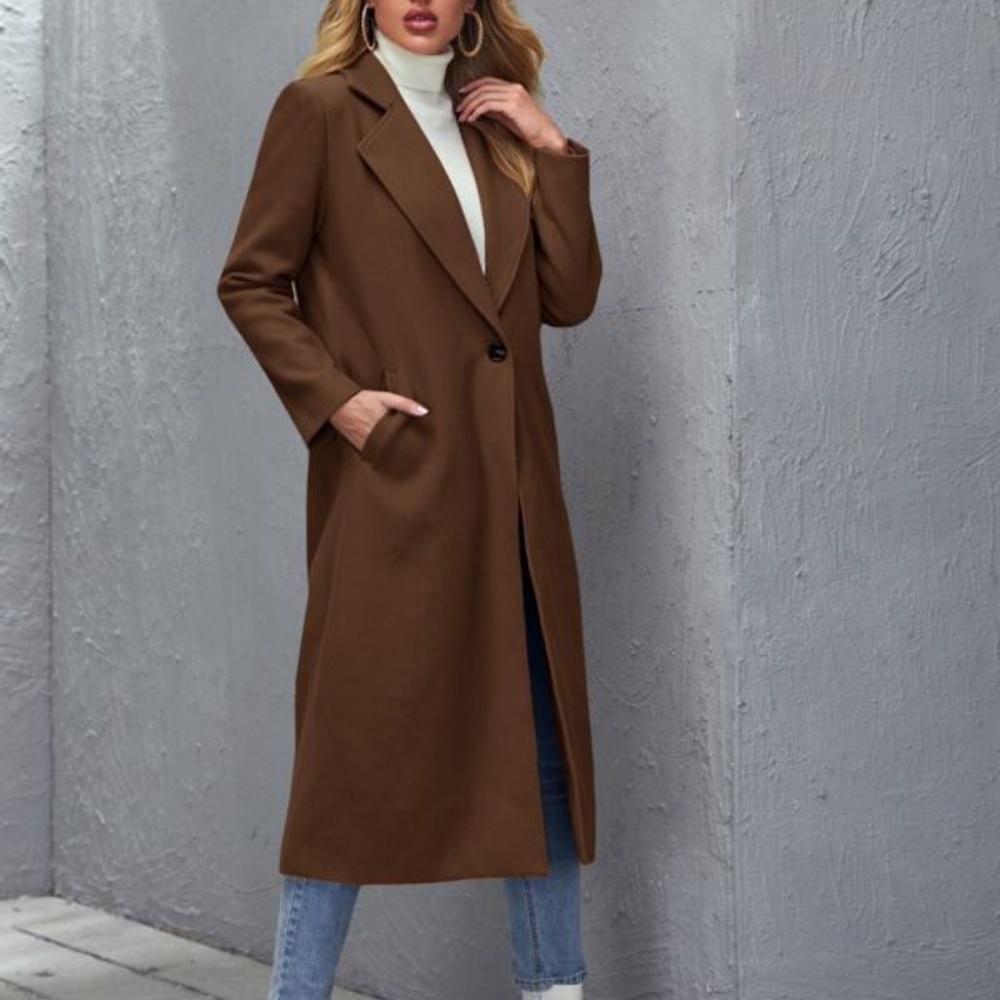 Cozy Camel Tan wide collar coat jacket trench PeaCoat - Picture 4 of 12